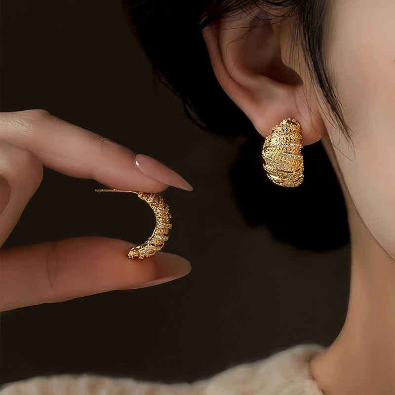 14K Gold-Plated Elegant Zircon Bread Earrings - elegant Gold Twist Earrings