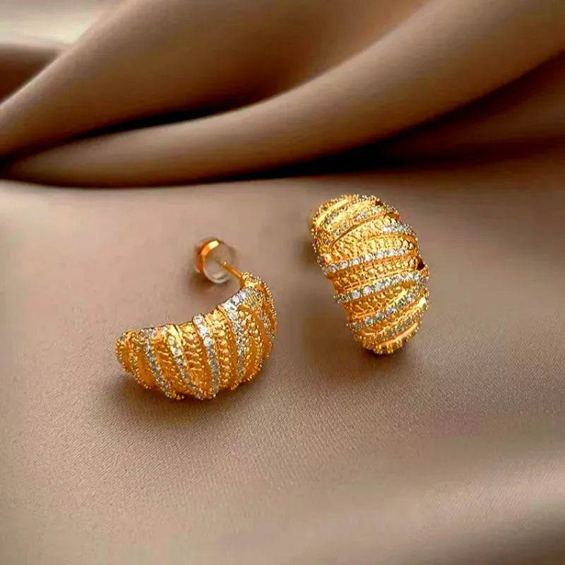 Angled view of the 14K Gold-Plated Elegant Zircon Bread Earrings