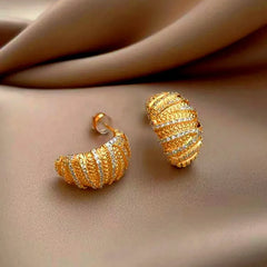 Angled view of the 14K Gold-Plated Elegant Zircon Bread Earrings