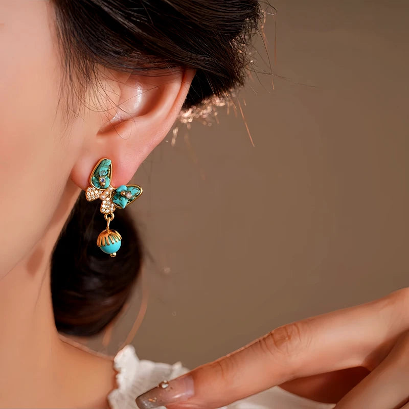 Close-up detail of the sparkling zircons and plating on the Bohemian Butterfly Earrings