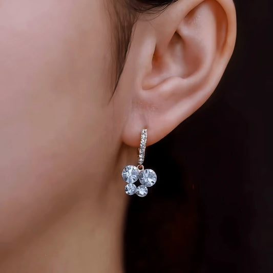 Model showcasing the dangle and style of the 14K Gold-Plated Elegant Zircon Butterfly Earrings