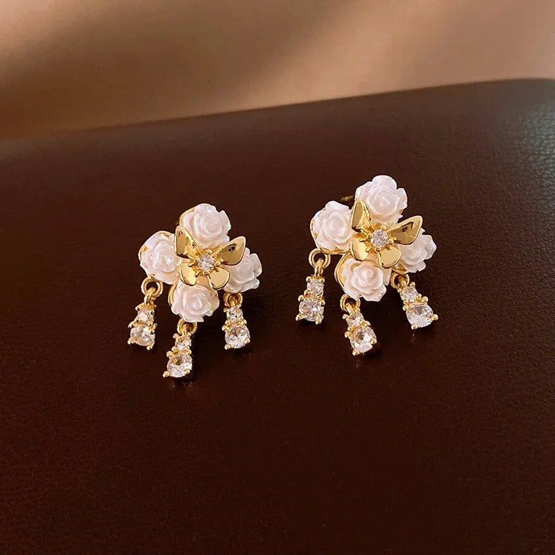 Angled view of the 14K Gold-Plated Elegant Zircon Butterfly Earrings