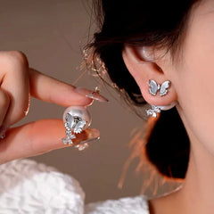 14K Gold-Plated Elegant Zircon Butterfly Jacket Earrings - elegant Butterfly Jacket Earrings