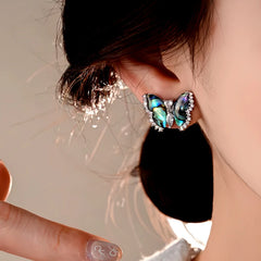 Angled view of the 14K Gold-Plated Elegant Zircon Butterfly Stud Earrings