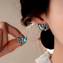 14K Gold-Plated Elegant Zircon Butterfly Stud Earrings - elegant Blue Butterfly Studs