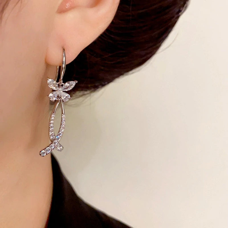14K Gold-Plated Elegant Zircon Butterfly Tassel Ear Hooks - elegant Butterfly Tassel Ear Hooks