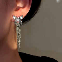 Close-up detail of the sparkling zircons and plating on the Butterfly Tassel Earrings