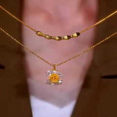 14K Gold-Plated Elegant Zircon C-Rose Necklace worn to showcase its length and pendant detail