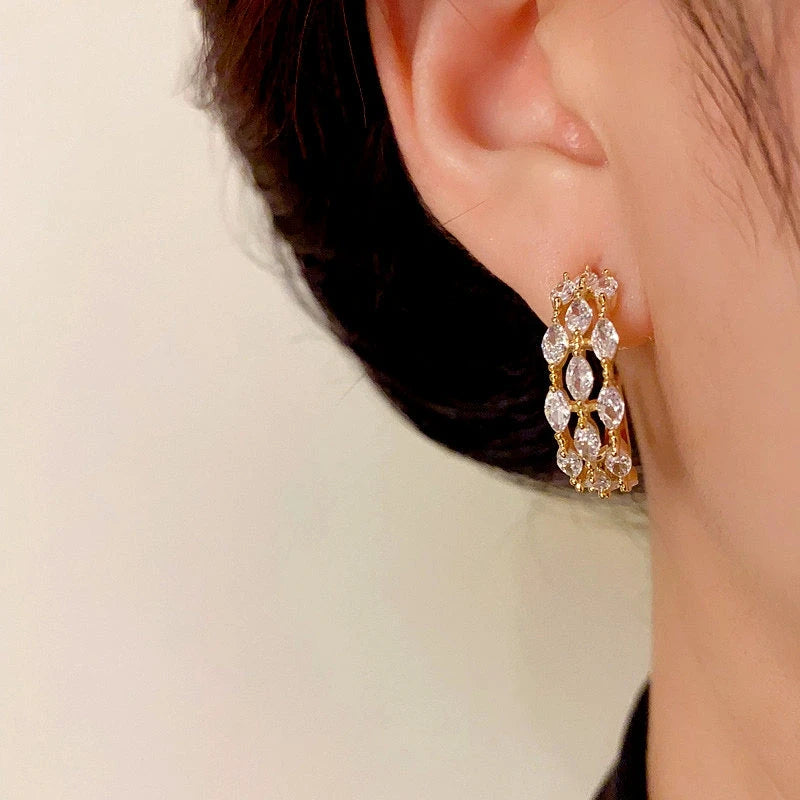 14K Gold-Plated Elegant Zircon C-Shaped Earrings - elegant C-Shaped Dangle Earrings