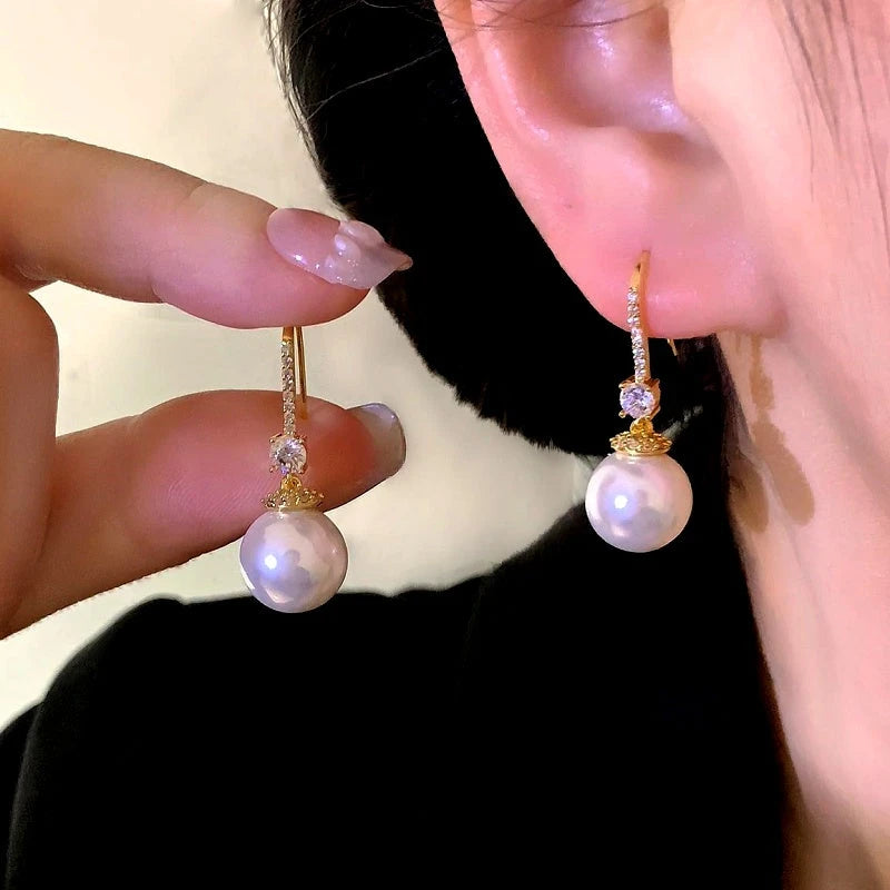 14K Gold-Plated Elegant Zircon Cat's Eye Bead Earrings - elegant Cat's Eye Threader Earrings