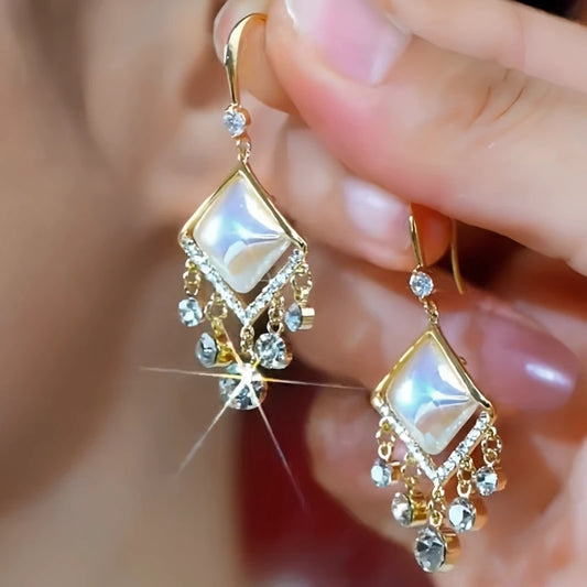 14K Gold-Plated Elegant Zircon Cat's Eye Ear Hooks - elegant Cat's Eye Ear Hooks