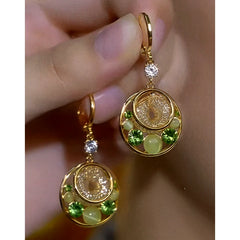 14K Gold-Plated Elegant Zircon Cat's Eye Stone Hoop Earrings - elegant Cat's Eye Hoop Earrings