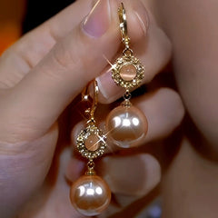 14K Gold-Plated Elegant Zircon Cat's Eye Stone Pearl Earrings - elegant Pearl Drop Earrings