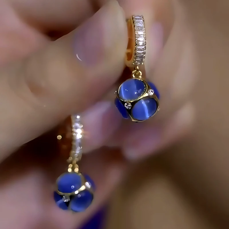 14K Gold-Plated Elegant Zircon Cat's Eye Stone Water Drop Earrings - elegant Purple Teardrop Earrings