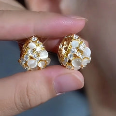 14K Gold-Plated Elegant Zircon Cat's Eye Stone Water Drop Earrings - elegant Water Drop Earrings