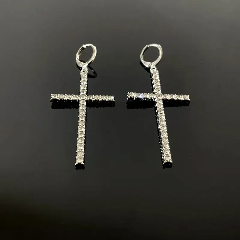 Angled view of the 14K Gold-Plated Elegant Zircon Cross Earrings