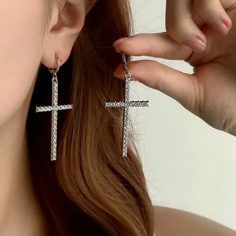 14K Gold-Plated Elegant Zircon Cross Earrings - elegant Cross Stud Earrings