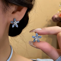 14K Gold-Plated Elegant Zircon Crystal Flower Stud Earrings - elegant Flower Stud Earrings