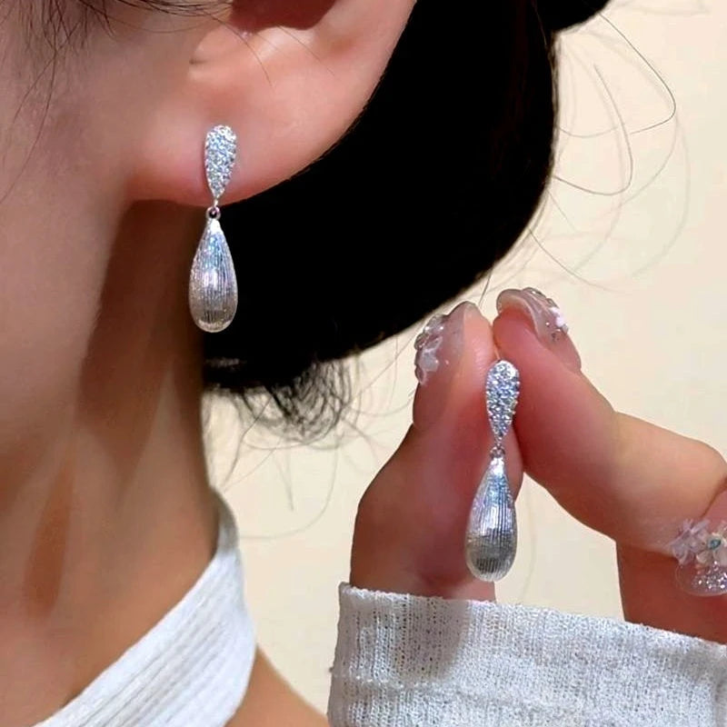 14K Gold-Plated Elegant Zircon DIamond Water Drop Earrings - elegant Pave Teardrop Earrings