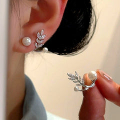 14K Gold-Plated Elegant Zircon DIamond Wheat Pearl Jacket Earrings - elegant Pearl Jacket Earrings