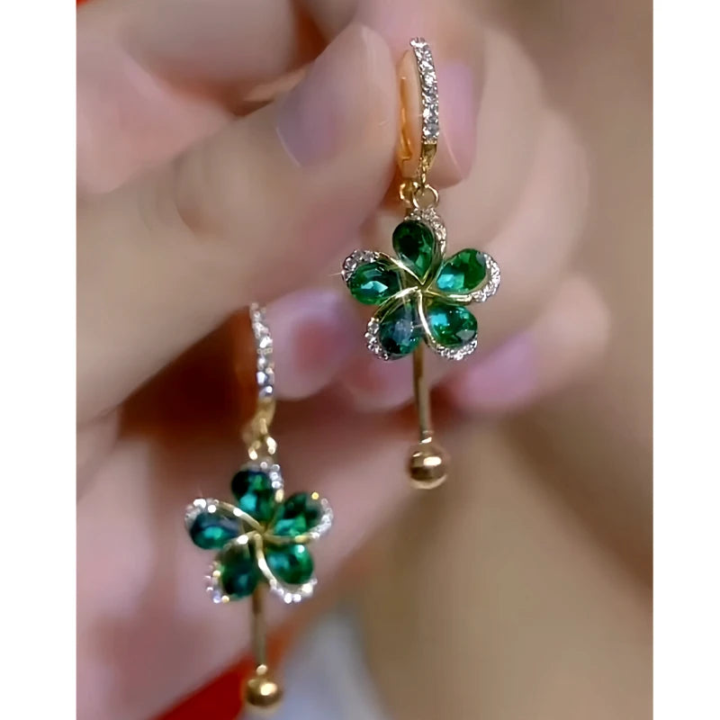 Close-up detail of the sparkling zircons and plating on the Flower Tassel Earrings