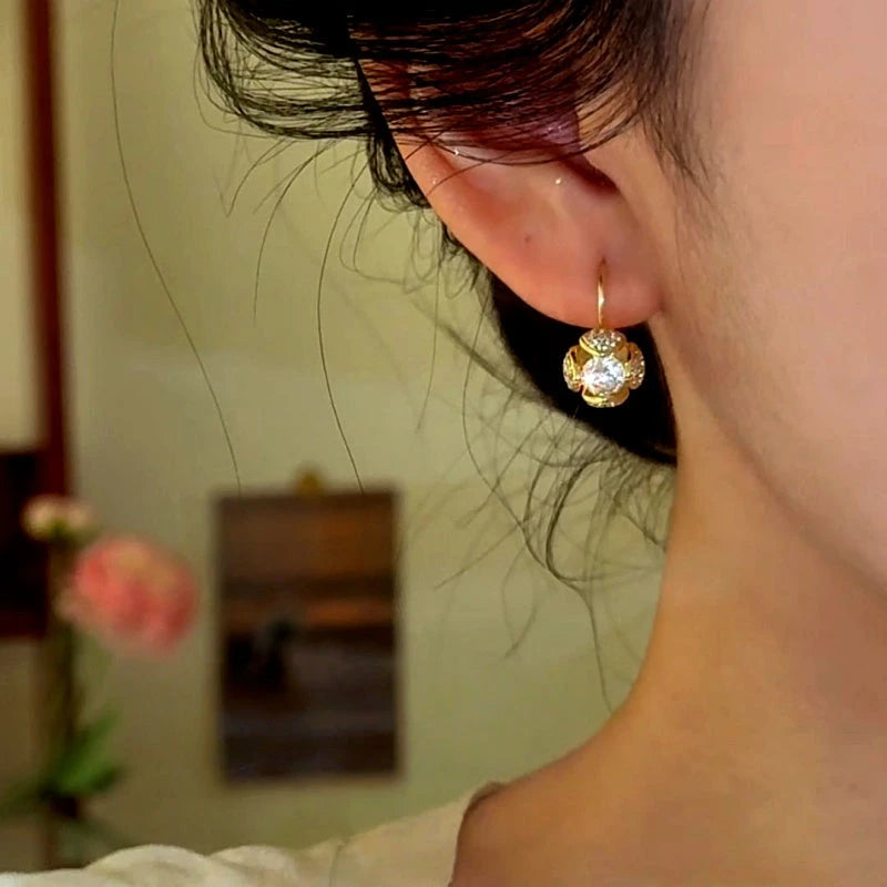 Close-up detail of the sparkling zircons and plating on the Diamond Ball Earrings