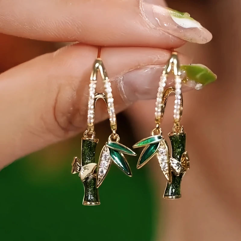14K Gold-Plated Elegant Zircon Diamond Bamboo Earrings - elegant Bamboo Earrings