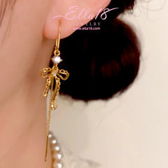 14K Gold-Plated Elegant Zircon Diamond Bow Threader Earrings - elegant Bow Threader Earrings