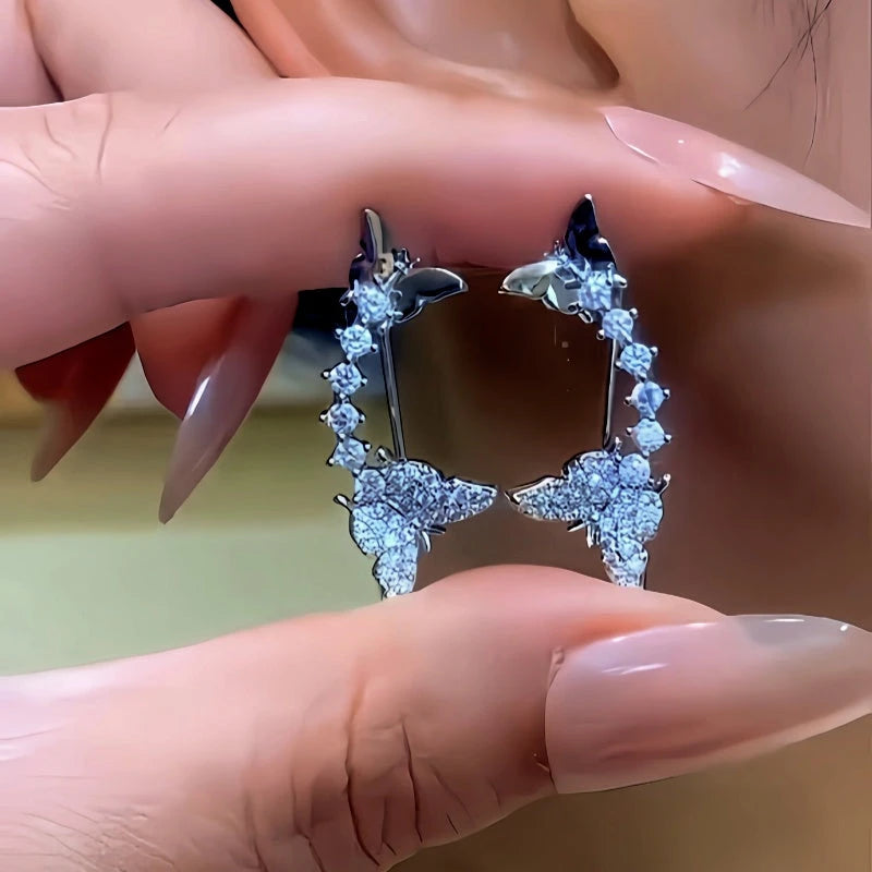 14K Gold-Plated Elegant Zircon Diamond Butterfly Crawler - elegant Butterfly Crawler Earrings