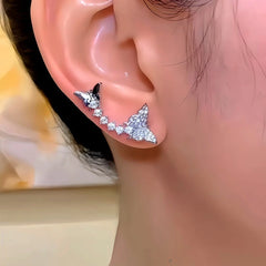 Model showcasing the dangle and style of the 14K Gold-Plated Elegant Zircon Diamond Butterfly Crawler