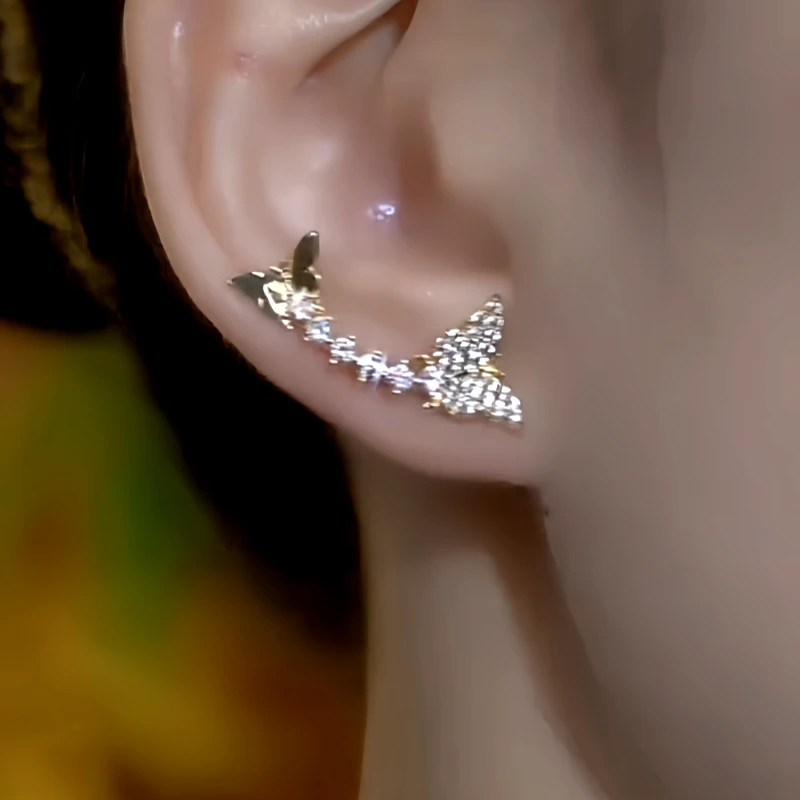 14K Gold-Plated Elegant Zircon Diamond Butterfly Crawlers - elegant Gold Butterfly Crawlers