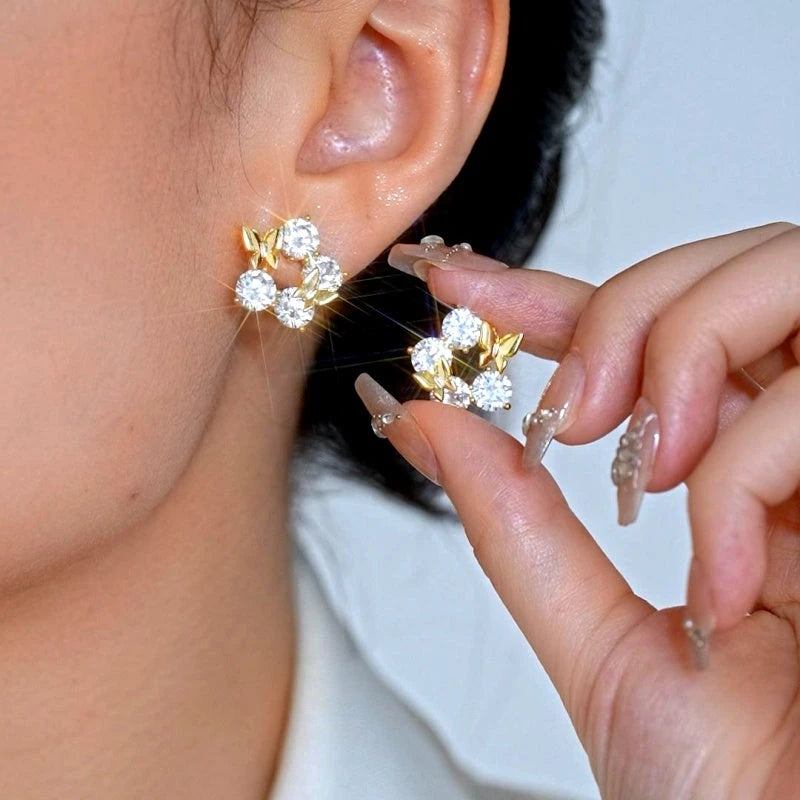 14K Gold-Plated Elegant Zircon Diamond Butterfly Stud Earrings - elegant Zircon Butterfly Studs