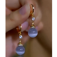 14K Gold-Plated Elegant Zircon Diamond Cat's Eye Stone Bead Earrings - elegant Cat's Eye Earrings