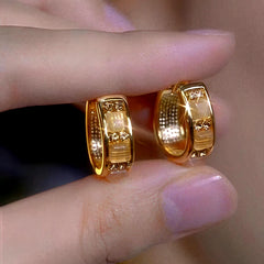 Close-up detail of the sparkling zircons and plating on the Hoop Earrings
