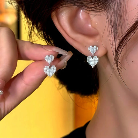 14K Gold-Plated Elegant Zircon Diamond Double-Layer Bling Heart Earrings - elegant Heart Earrings