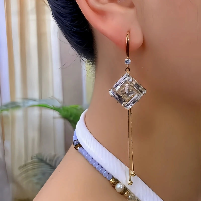 Close-up detail of the sparkling zircons and plating on the Ear Hook Earrings