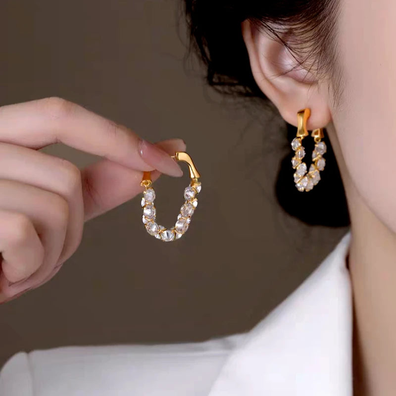 14K Gold-Plated Elegant Zircon Diamond Earrings - elegant Zircon Jacket Earrings