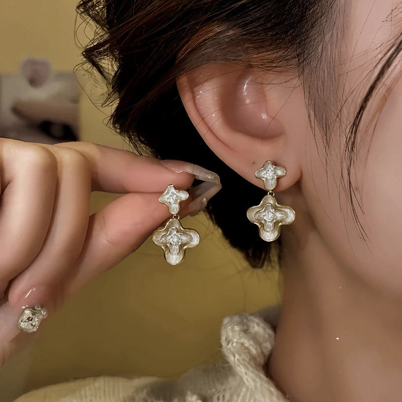 14K Gold-Plated Elegant Zircon Diamond Flower Earrings - elegant Zircon Flower Earrings