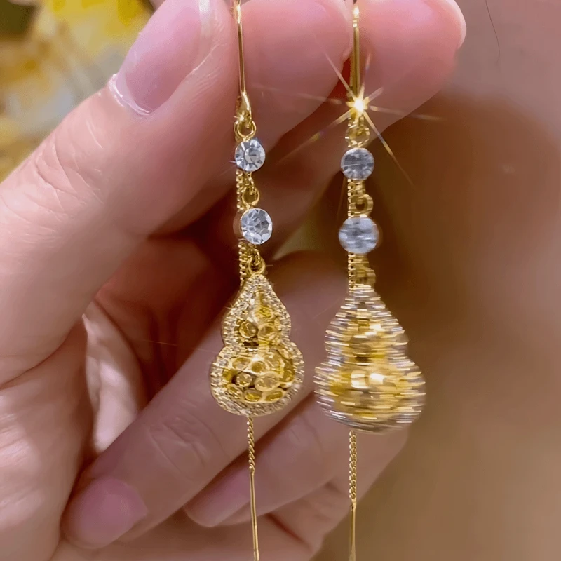 14K Gold-Plated Elegant Zircon Diamond Gourd Threader Earrings - elegant Gourd Threader Earrings