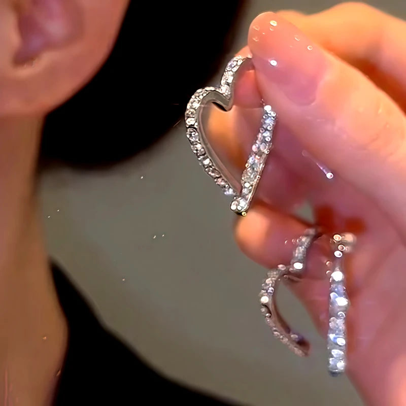 14K Gold-Plated Elegant Zircon Diamond Heart Earrings - elegant Heart Dangle Earrings