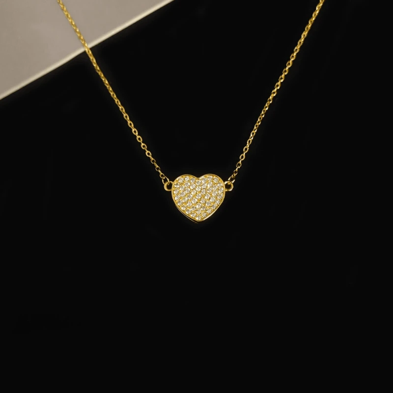 14K Gold-Plated Elegant Zircon Diamond Heart Magnetic Necklace worn to showcase its length and pendant detail