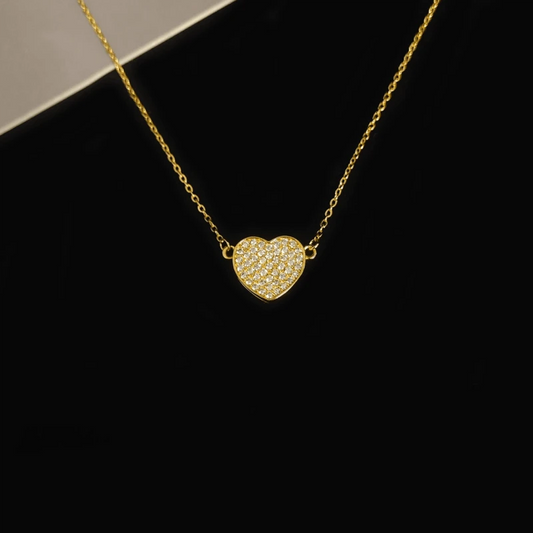 14K Gold-Plated Elegant Zircon Diamond Heart Magnetic Necklace worn to showcase its length and pendant detail