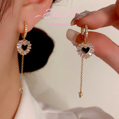 14K Gold-Plated Elegant Zircon Diamond Heart Tassel Earrings - elegant Heart Tassel Earrings