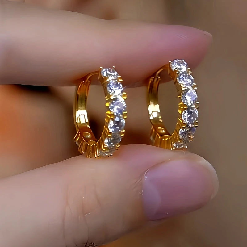 14K Gold-Plated Elegant Zircon Diamond Hoop Earrings - elegant Gold Hoop Earrings