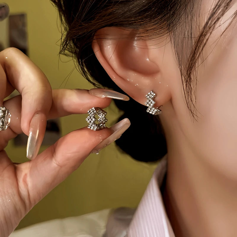 14K Gold-Plated Elegant Zircon Diamond Hoop Earrings - elegant Silver Hoop Earrings