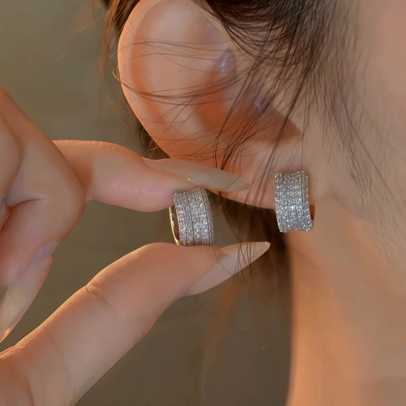 14K Gold-Plated Elegant Zircon Diamond Hoop Earrings - elegant Hoop Earrings