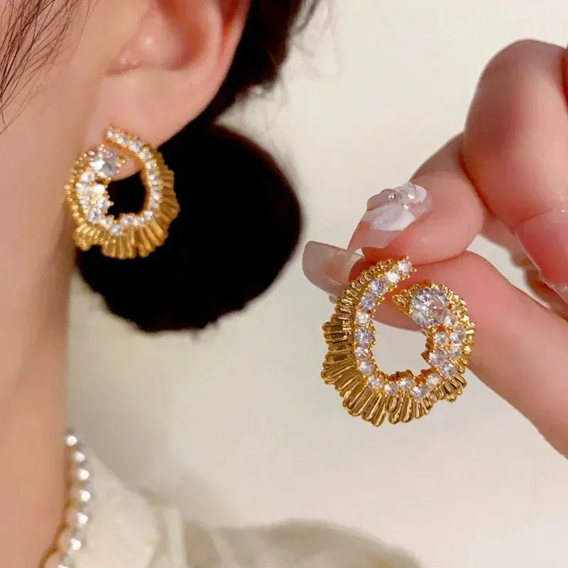 14K Gold-Plated Elegant Zircon Diamond Irregular Earrings - elegant Irregular Earrings