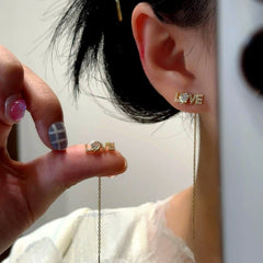 14K Gold-Plated Elegant Zircon Diamond LOVE Threader Earrings - elegant LOVE Threader Earrings