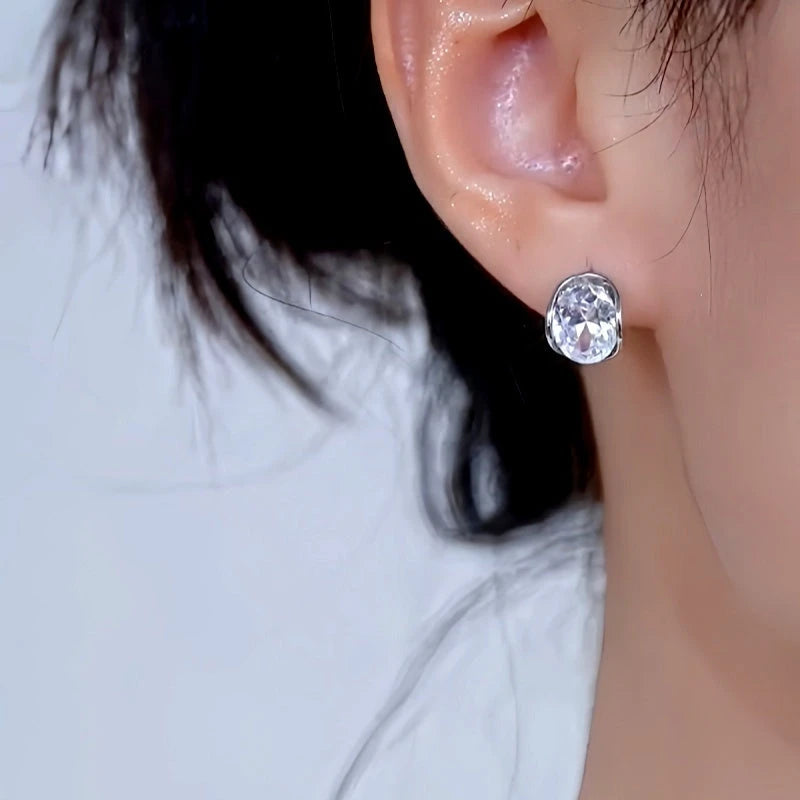 Close-up detail of the sparkling zircons and plating on the Hoop Earrings