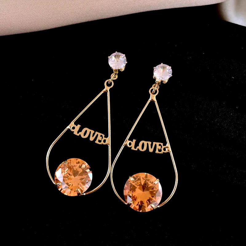 14K Gold-Plated Elegant Zircon Diamond Love Letter Tassel Earrings as the perfect accessory for a special occasion